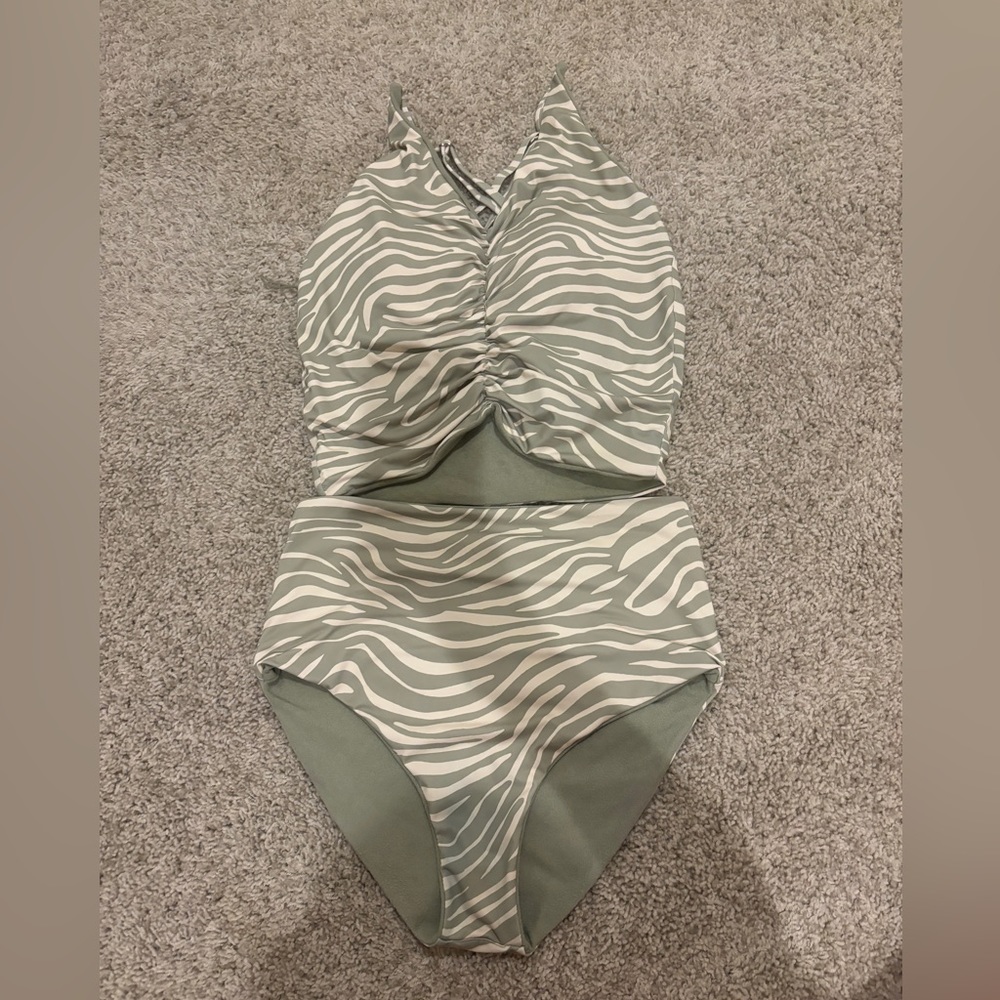 Rad Swim Green Zebra Print Swimsuit